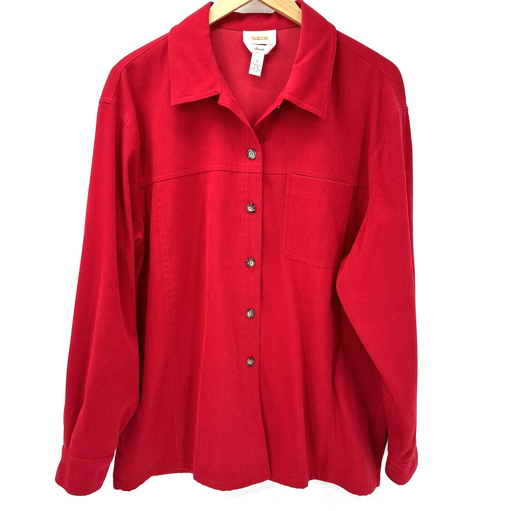 Vintage Talbots Blouse Womens Large Stretch Red Button Up Shacket Classic